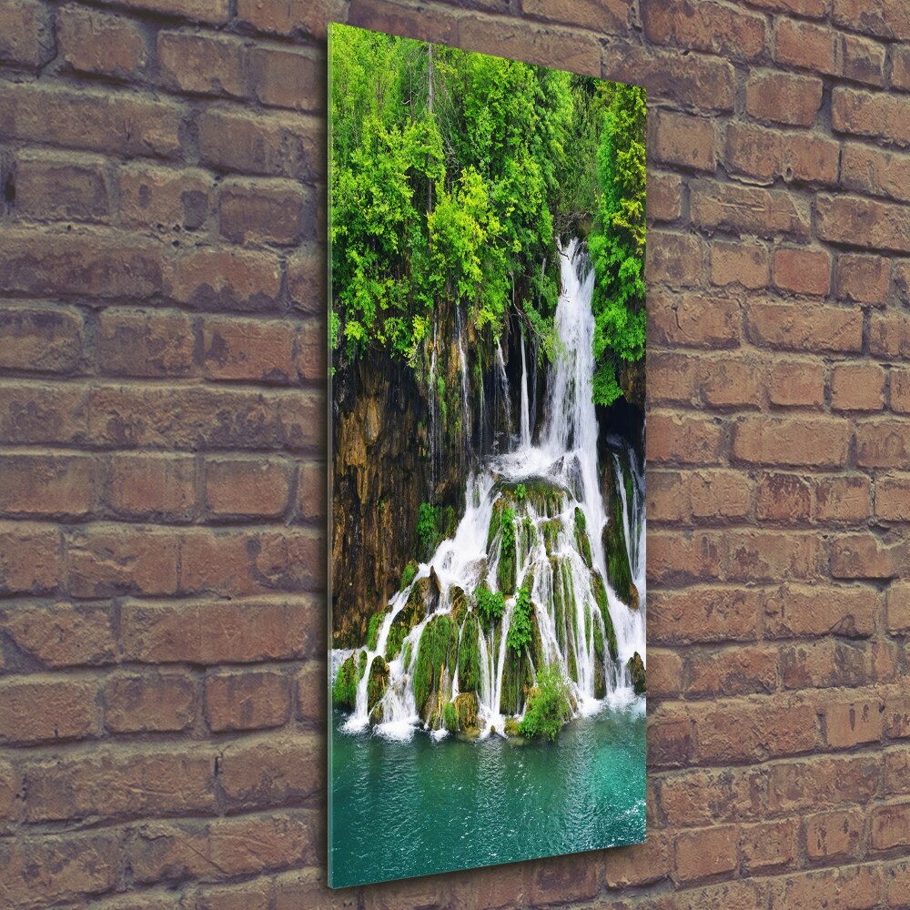 Vertikální Foto obraz skleněný svislý Vodopád v lese
