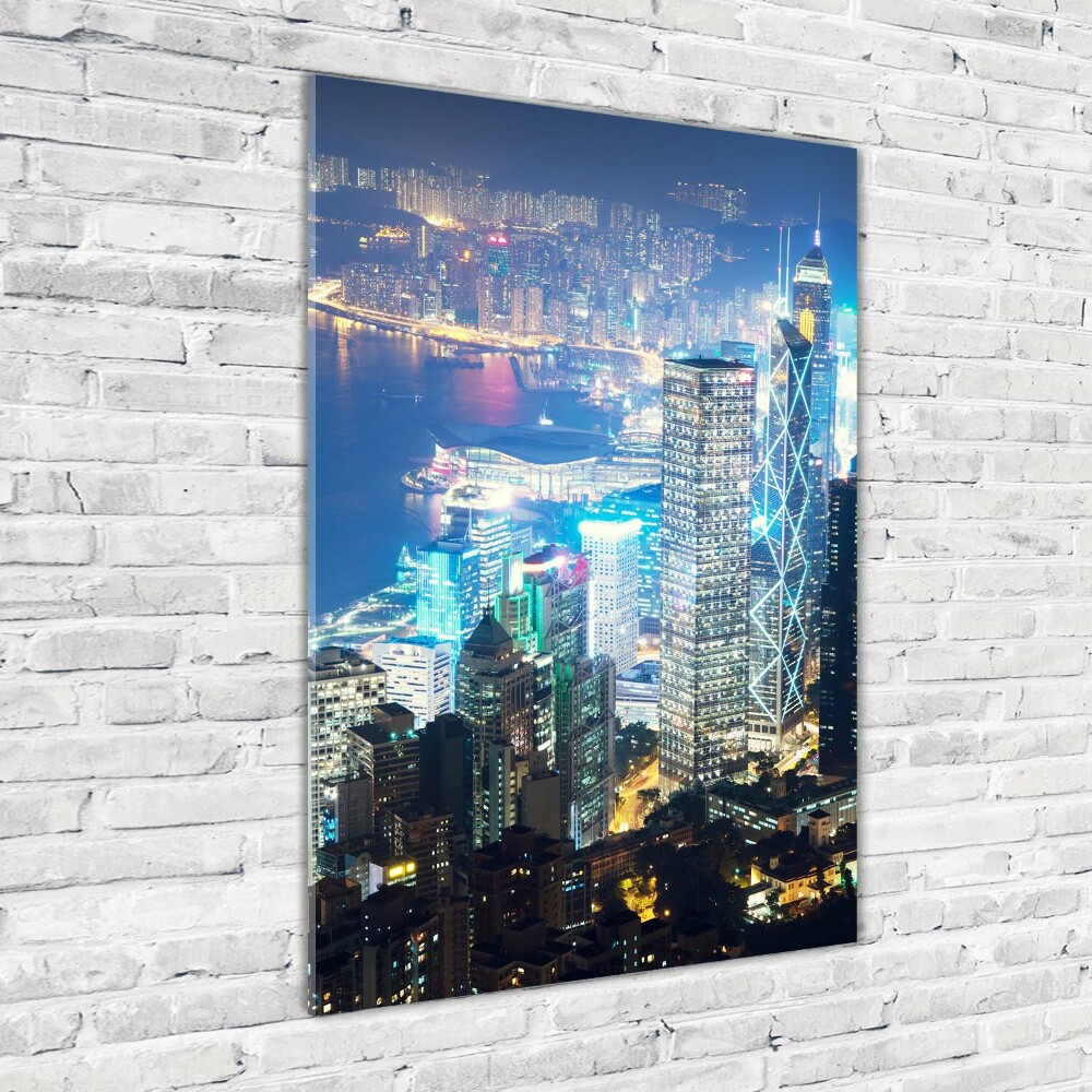 Vertikální Foto obraz fotografie na skle Noční Hongkong