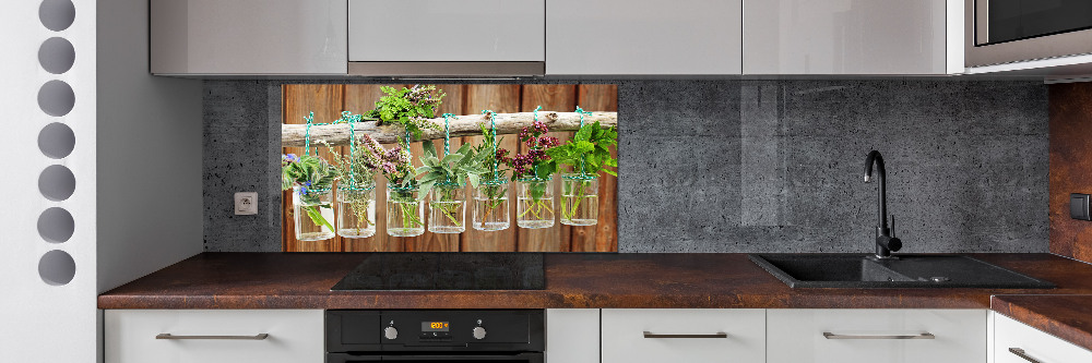 Panel do kuchyně Byliny v sklenicích