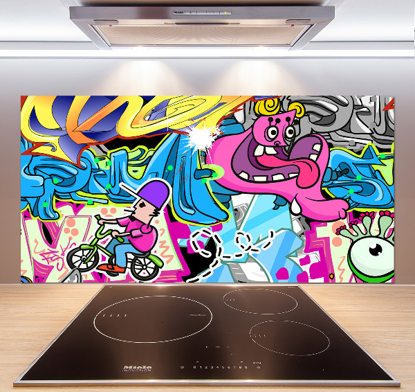 Skleněný panel do kuchynské linky Graffiti