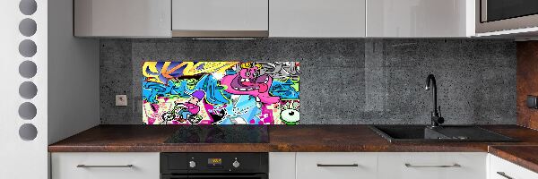 Skleněný panel do kuchynské linky Graffiti