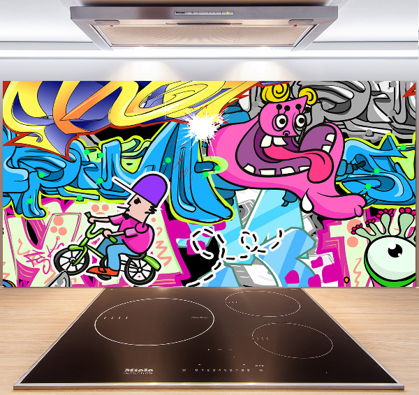 Skleněný panel do kuchynské linky Graffiti