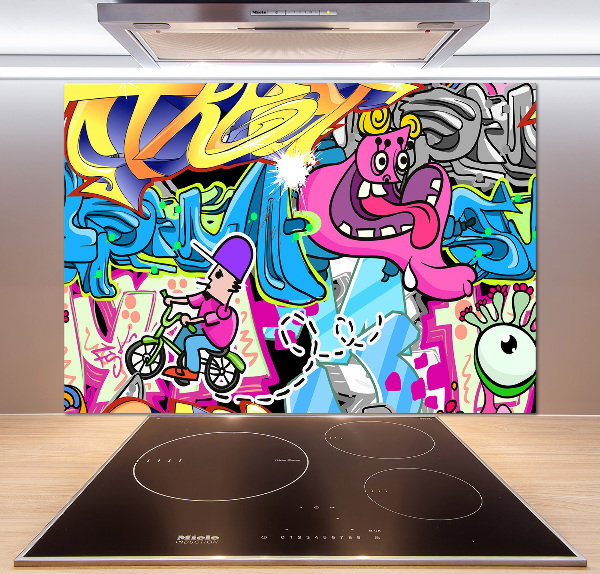 Skleněný panel do kuchynské linky Graffiti