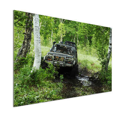 Dekorační panel sklo Jeep v lese