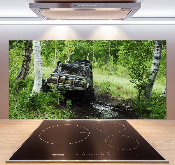 Dekorační panel sklo Jeep v lese
