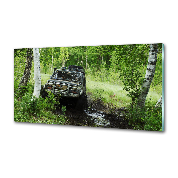 Dekorační panel sklo Jeep v lese