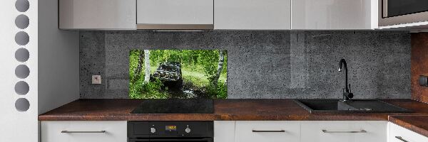 Dekorační panel sklo Jeep v lese