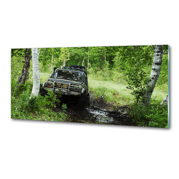 Dekorační panel sklo Jeep v lese