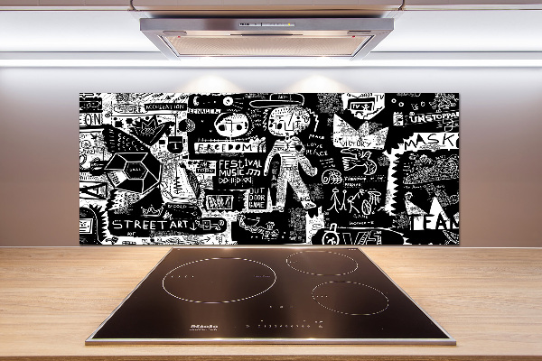 Skleněný panel do kuchynské linky Graffiti