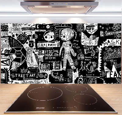 Skleněný panel do kuchynské linky Graffiti