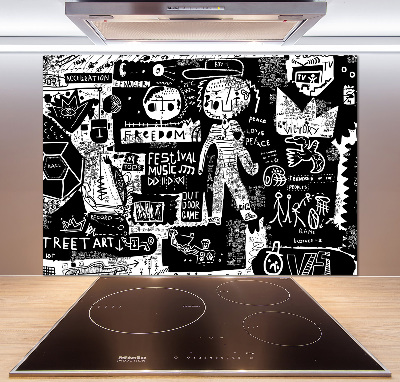 Skleněný panel do kuchynské linky Graffiti