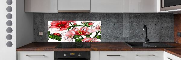 Skleněný panel do kuchynské linky Ibišek