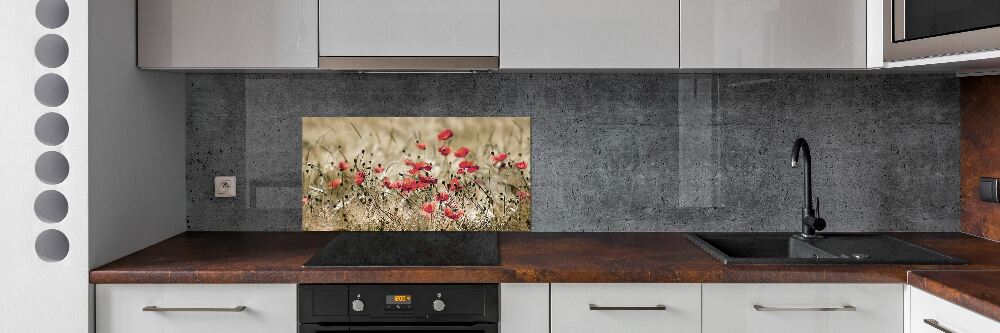 Skleněný panel do kuchyně Máky