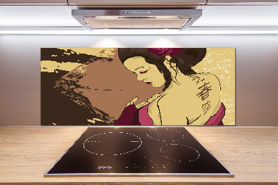 Skleněný panel do kuchyně Gejša