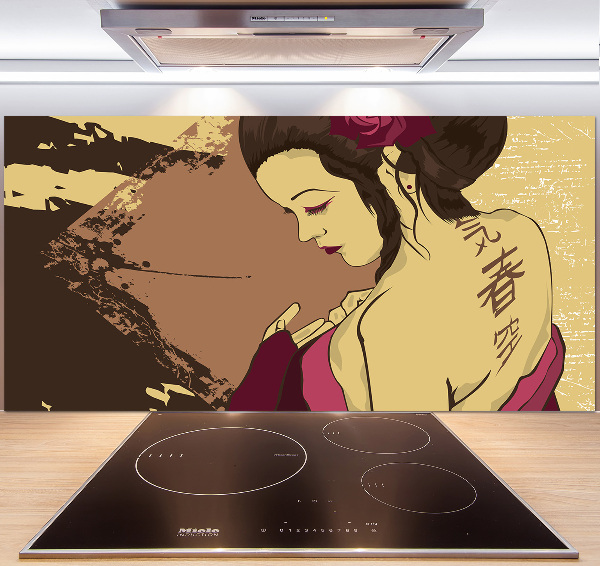 Skleněný panel do kuchyně Gejša