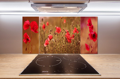 Dekorační panel sklo Máky triptych