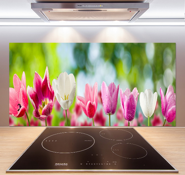 Skleněný panel do kuchynské linky Tulipány