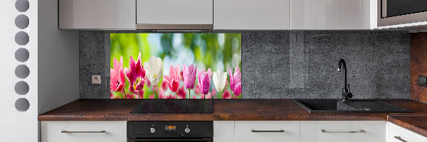 Skleněný panel do kuchynské linky Tulipány