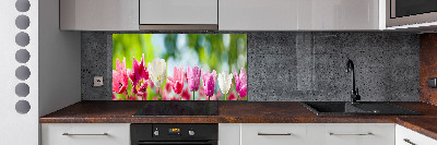 Skleněný panel do kuchynské linky Tulipány