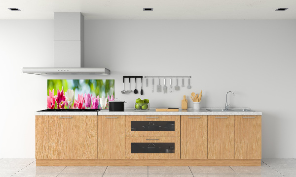 Skleněný panel do kuchynské linky Tulipány
