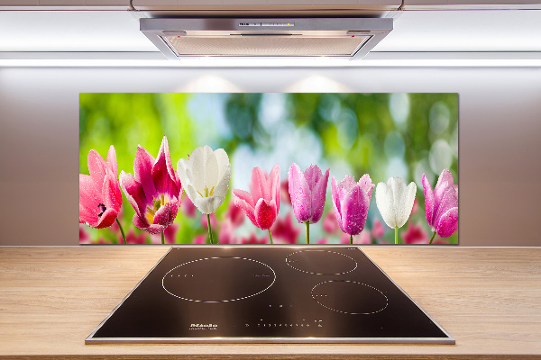 Skleněný panel do kuchynské linky Tulipány