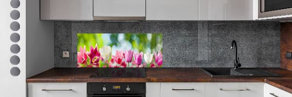 Skleněný panel do kuchynské linky Tulipány