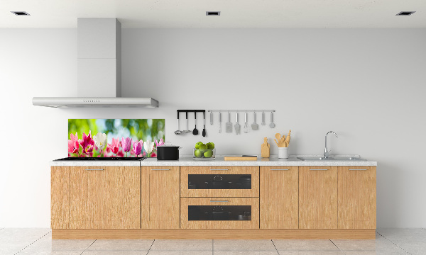 Skleněný panel do kuchynské linky Tulipány