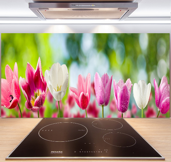Skleněný panel do kuchynské linky Tulipány