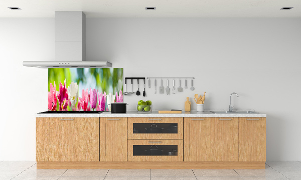 Skleněný panel do kuchynské linky Tulipány