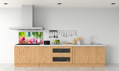 Skleněný panel do kuchynské linky Tulipány