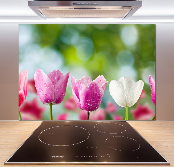 Skleněný panel do kuchynské linky Tulipány