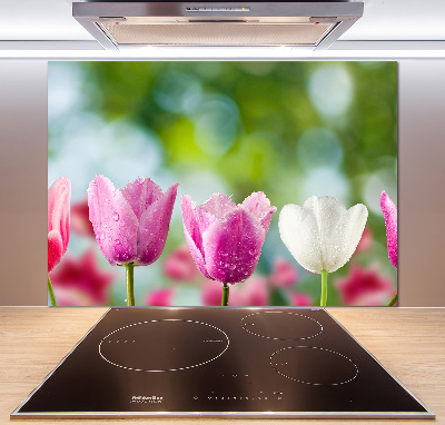 Skleněný panel do kuchynské linky Tulipány