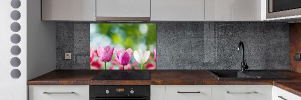 Skleněný panel do kuchynské linky Tulipány