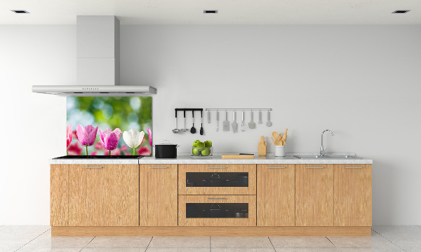 Skleněný panel do kuchynské linky Tulipány