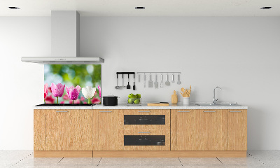 Skleněný panel do kuchynské linky Tulipány