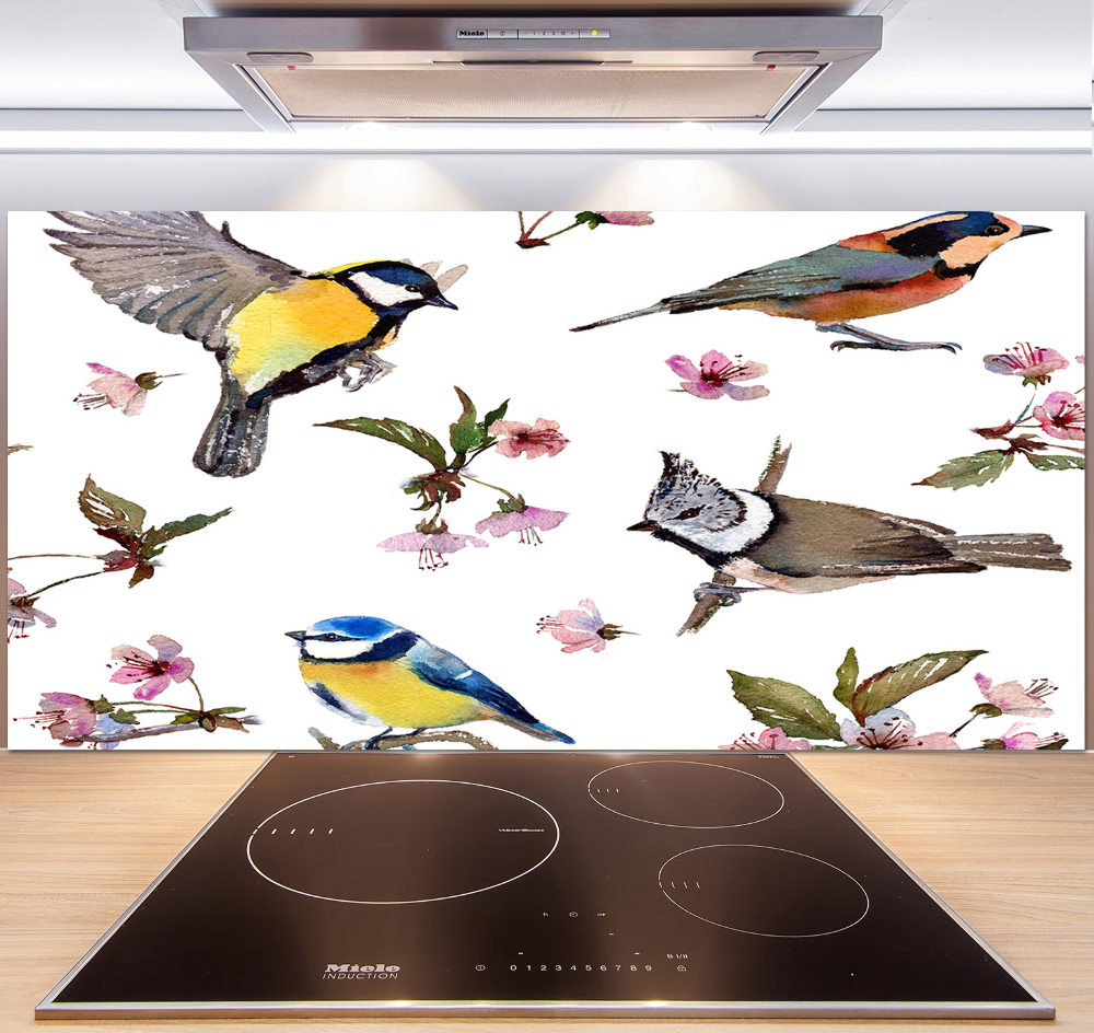 Panel do kuchyně Ptáci květiny viště