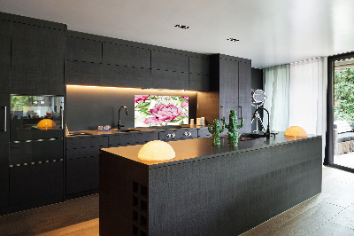 Skleněný panel do kuchyně Pivoňky