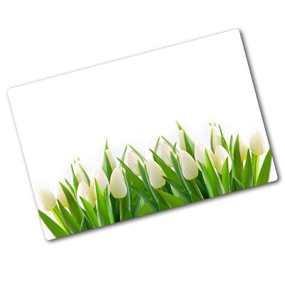 Deska na krájení skleněná Bílé tulipány