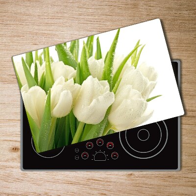 Deska na krájení skleněná Bílé tulipány