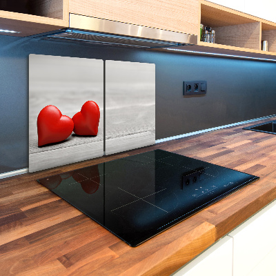 Kuchyňská deska velká skleněná Srdce na dřevě