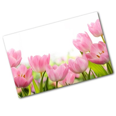Deska na krájení skleněná Růžové tulipány