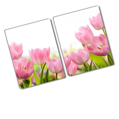 Deska na krájení skleněná Růžové tulipány