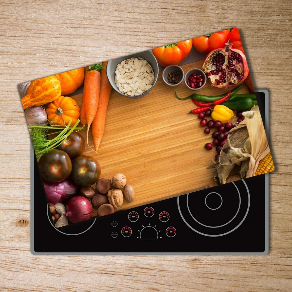 Kuchyňská deska velká skleněná Podzim zelenina