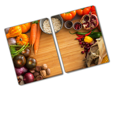 Kuchyňská deska velká skleněná Podzim zelenina