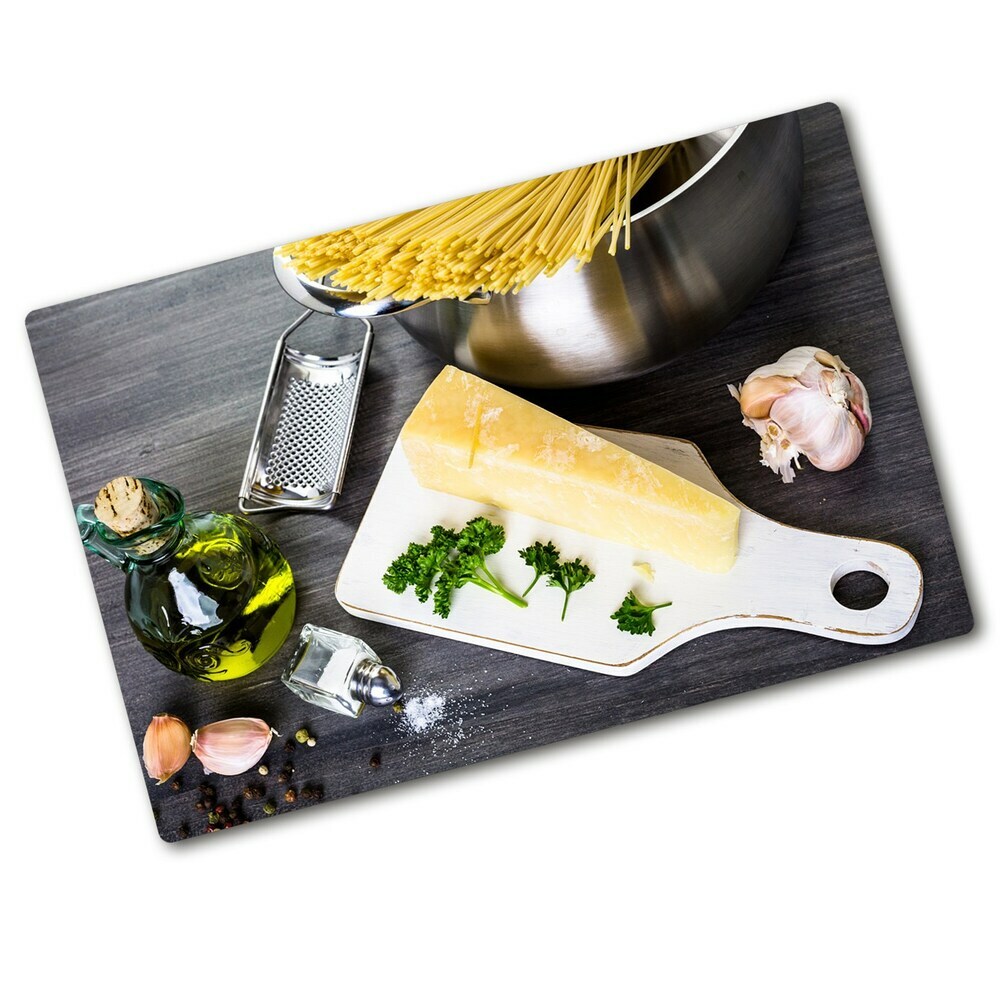 Kuchyňská deska velká skleněná Těstoviny s česnekem