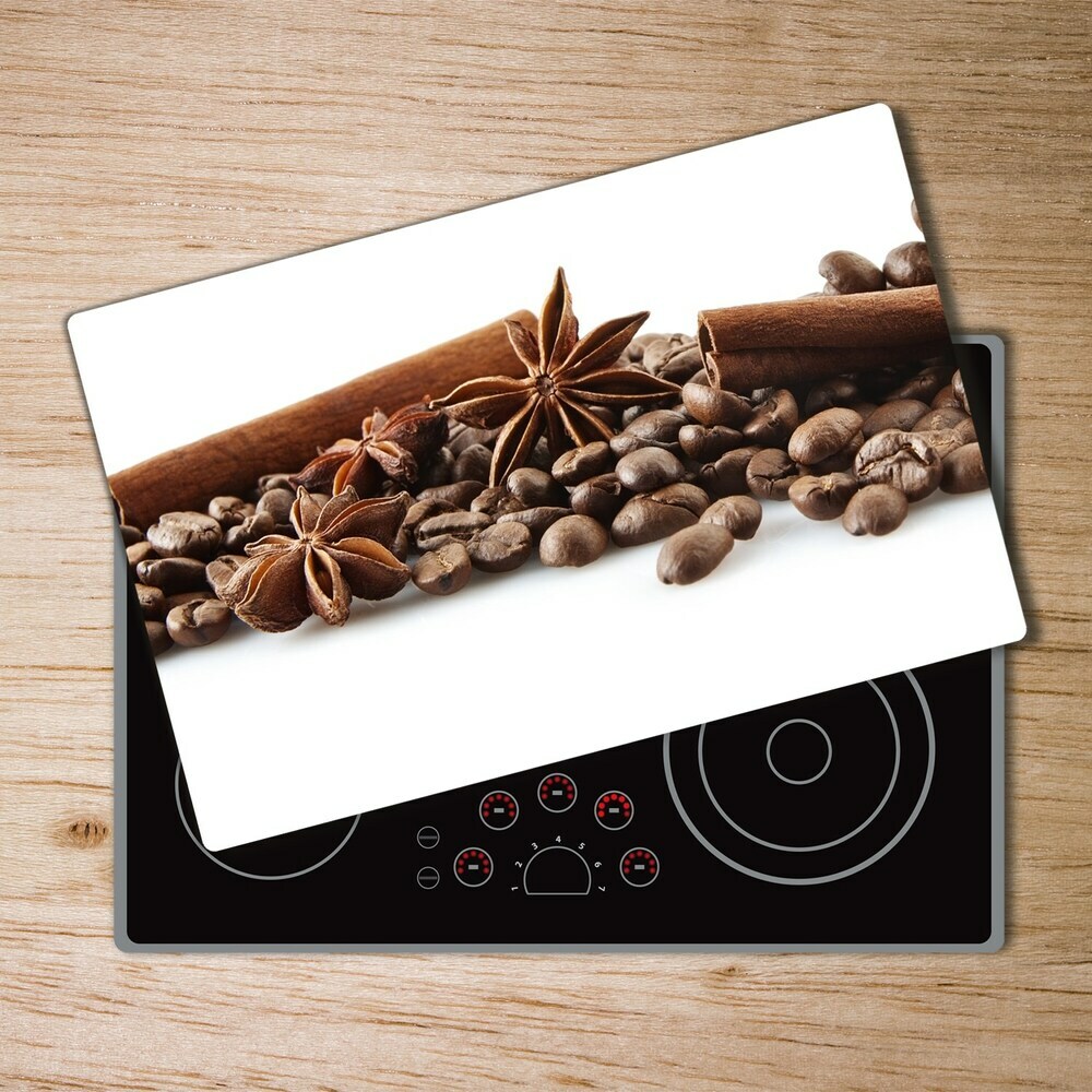 Kuchyňská deska velká skleněná Zrnka kávy skořice