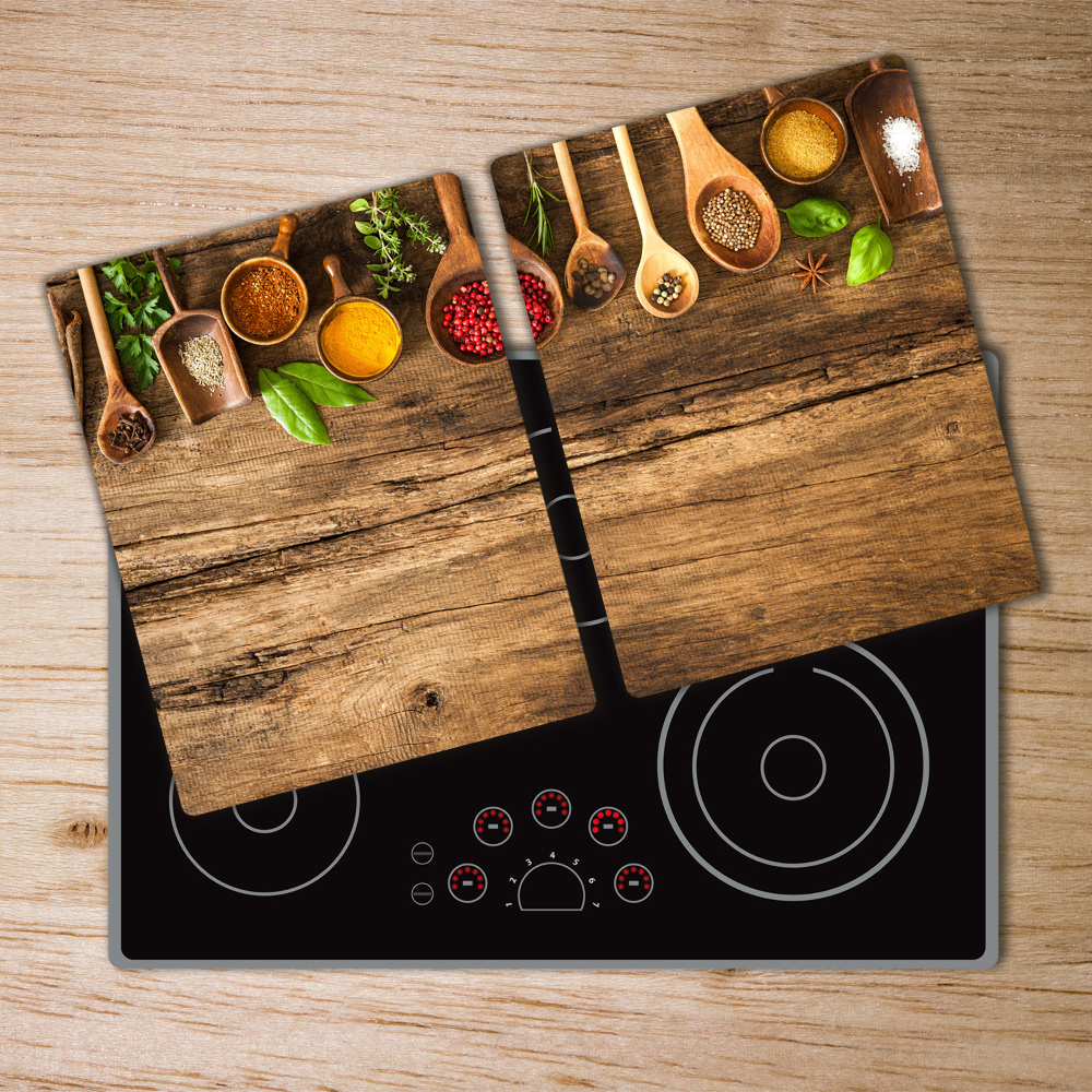 Kuchyňská deska velká skleněná Koření dřevo