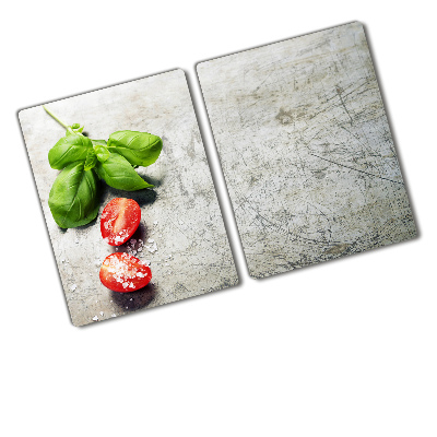 Kuchyňská deska velká skleněná Rajčata a bazalka