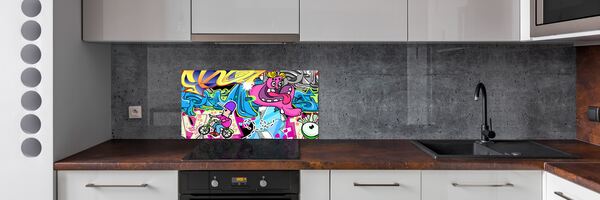 Skleněný panel do kuchynské linky Graffiti