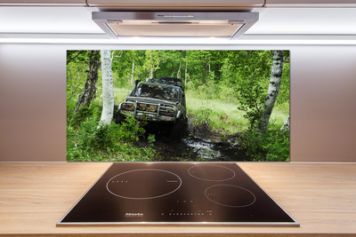 Dekorační panel sklo Jeep v lese